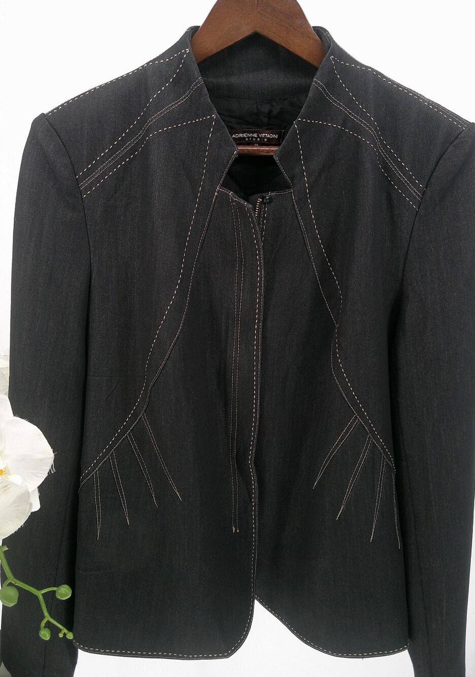 Adrienne Vittadini Womens Charcoal Gray Stitch Detail Professional Jacket Sz 14